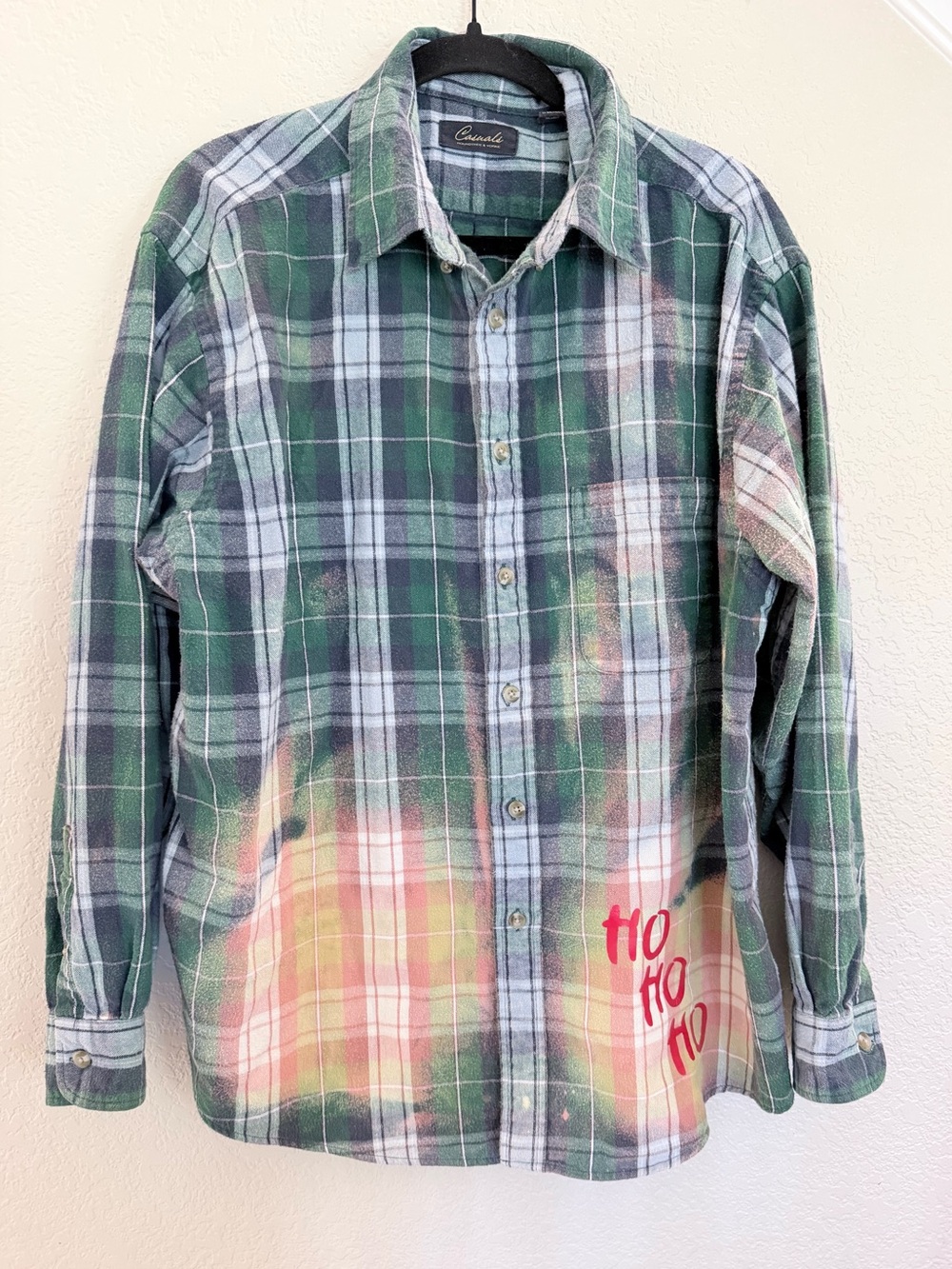 Roundtree & Yorke Flannel — Custom Bleach Dip-Dyed Christmas Farm XL